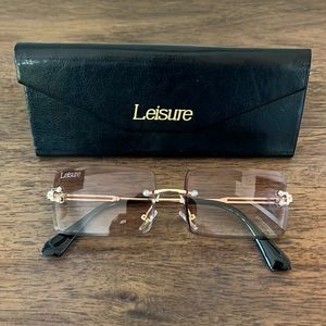 LEISURE LIGHT BROWN RIMLESS RECTANGULAR SUNGLASSES